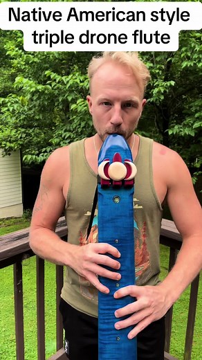 The beautiful blue curly maple triple drone flute! Made in the key of E tuned to the aeolian scale! Enjoy the healing tones! #coraflutes #nativeamericanflute #soundbath #flutemusic #soundhealingtherapy #ceremony #vibration #samplingsounds #nativeinstruments