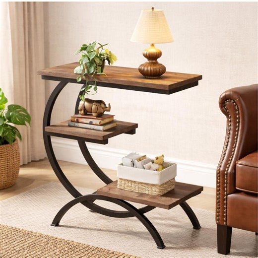 C Shaped End Table for Couch, 3 Tier Industrial Side Table, Sofa Snack Table With Storage Shelves, Narrow Bedside Table for Small Spaces - Etsy
