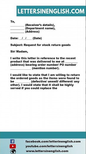 Request Letter for Stock Return Goods - Letter to Request for Returning the Stock Goods