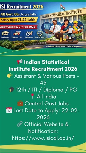 📢 Indian Statistical Institute Recruitment 2026 #ISIRecruitment2026 #IndianStatisticalInstitute