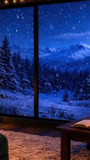 Peaceful Cabin Winter at Night ❄️🌃 #winterambience #relaxingjazz #cozy #snow #fireplace