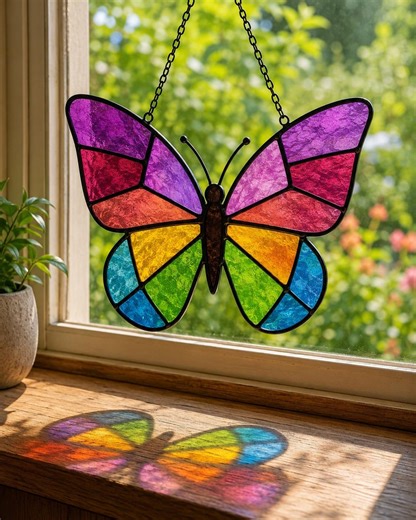 Butterfly Stained Glass Pattern: Modern Insect Suncatcher Template (SVG, PDF, PNG) - Etsy