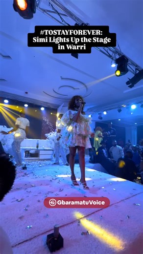 #TOSTAYFOREVER: Simi Lights Up the Stage in Warri The atmosphere is magical as Simi takes the stage, delivering a stunning performance that keeps everyone on their feet at the grand marriage reception of Dr. Tosan Ejiro and Samuel Adebayo Tayo at Cedar Event Center, Airport Road, Warri. 📍 LIVE on GbaramatuVoice #GbaramatuVoiceTV #TostayForever #LuxuryWedding #WarriEvents #GbaramatuVoice @symplysimi | GbaramatuVoice TV