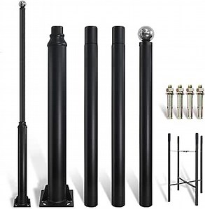 Street Light Pole 13ft Tall, Black Outdoor Galvanized Heavy-duty Metal Solar Street Lamp Post, Suitable for Outdoor Street and Courtyard Lighting Fixtures with Mounting Rebar Cage (13 FT 114+76mm)