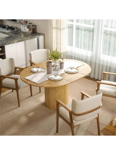 HOMCOM Extendable Dining Table For 6-8, 43.5"-59" Farmhouse Kitchen Table With Pedestal Base, Round To Oval, Natural Wood Finish | SHEIN