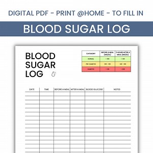 Blood Sugar Log Printable | Daily Blood Sugar Tracker | Diabetes Log | Medical Log Book | Blood Sugar Chart - Etsy