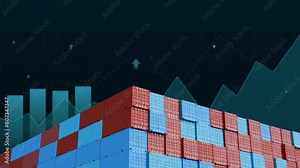 Container cargo business growth from high demand international trade logistic industry, uptrend stock graph of import export commercial freight shipping with global economy map background 3d rendering
