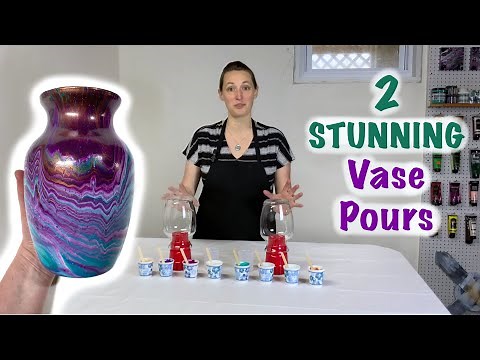 Two INCREDIBLE Vase Pours! 💚💜 Acrylic Pouring On A Glass Vase
