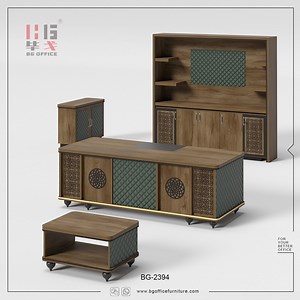 [Hot Item] Commercial Wooden Office Desk Furniture CEO Table Modern Office Desk Furniture with Extension Bookshelf Coffee Table