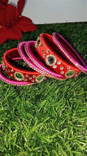 ✨DIY" Silk Thread Handmade Bangle🥰 stone and mirror work,