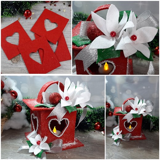 900K views · 13K reactions | Buongiorno amici! illuminiamo il natale con il nuovo tutorial facilissimo di Maria Mancini Occorrente Feltro rosso da 3mm 2 quadrati da cm13 xcm13 4 da cm10 x cm9 1 da cm14 x cm3 Pannolenci bianco e verde Nastrino e corda argento Pigna e pallina Colla a caldo | CreativeMamy | Facebook