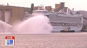 JUST IN: The Ruby Princess has been given a water salute, as it gets ready to leave Port Kembla and out of Australian waters. #9News | 9 News Sydney