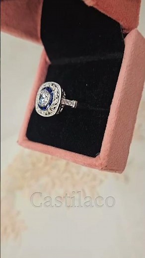 Round Cut Moissanite Diamond Halo Engagement Ring #moissanitering #shorts #diamondring #artdeco