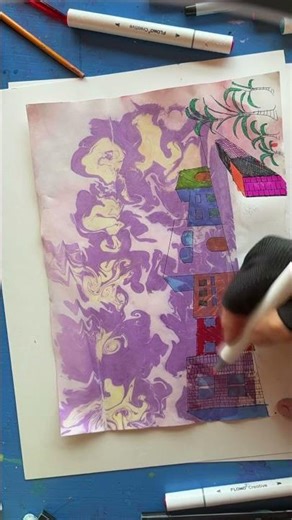 Marbling paper city scape