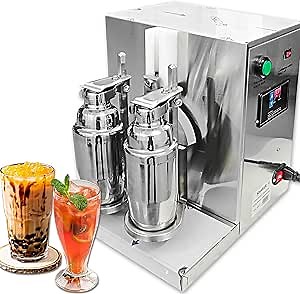 Yovtekc Automatic Milk Tea Shaker Machine, Bubble Tea Shaker Machine, Double Frame Bubble Tea Shaking Machine, Stainless Steel Double-Cup Drink Mixer for 360° Mixing Cocktail Milk Wine Juice Coffee