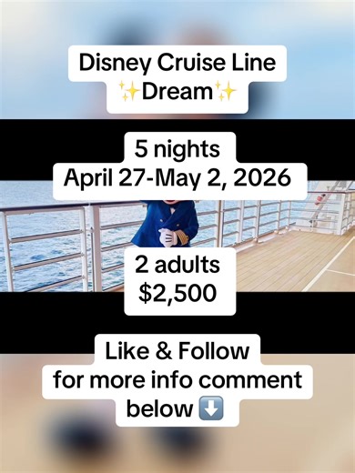 Disney Cruise line Dream 🚢⚓️ 2 Adults 5 nights 💳 $2,500 ⚓️ adult only lounges/bars ⚓️adult only beach/pools ⚓️ adult only restaurants ⚓️rotational dining My name is Anahi, I am an travel agent for Sunshine & Suitcases. I am here to take the stress out of planning an magical vacation!! My services are FREE!! Comment below ⬇️ for more information ##sunshineandsuitcasestravel##travel2026##cruise2026##disneycruiseline##disneycruisedream
