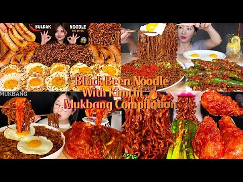 *ASMR* 🎧 Black Bean Noodles with Spicy Kimchi Mukbang Compilation