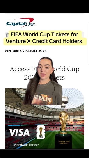 Capital One Venture X Credit Card holders will be able to purchase exclusive fifa World Cup tickets starting on Feb 12 - Feb 24. @Capital One #fifaworldcup #worldcup #worldcuptickets #fifaworldcup2026 #fifaworldcuptickets #fifa