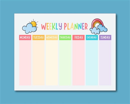 Weekly Planner Printable, Rainbow Pastel Layout, Printable PDF - Etsy