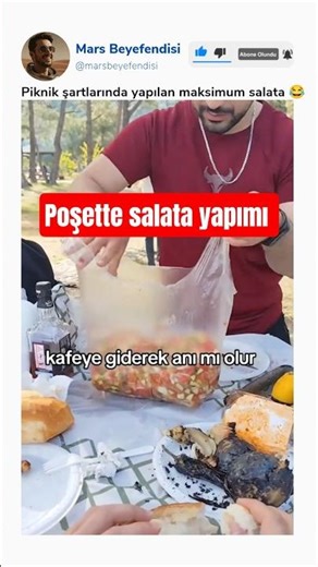 Piknik yapan arkadaş grubundan poşette salata yapma taktiği