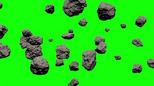 Asteroid field. Asteroids on a green screen. Realistic animation of asteroid on green background. 4K video. Сhroma key.