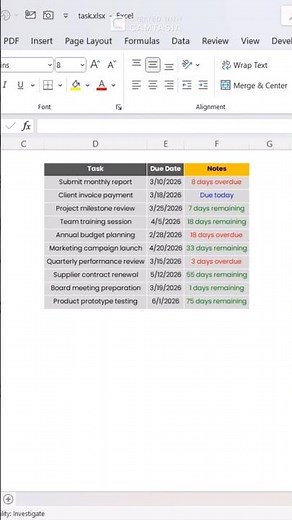 Excel Custom Format: Smarter Deadline Tracker