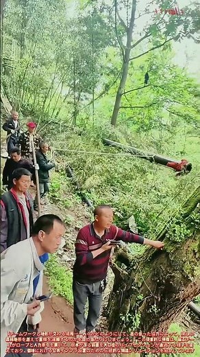 山間部でのパイプライン輸送！人力牽引作業