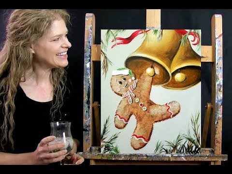 How to Paint GINGERBREAD JINGLE BELLS with Acrylic - Paint and Sip at Home - Step by Step Tutorial
