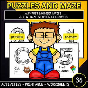 Alphabet & Number Mazes activities back to school Fun Puzzles for Early Learners