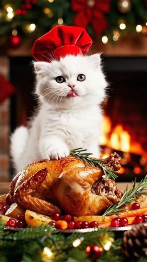 #25 可愛い子猫がクリスマス用にローストチキンを焼いて いる #cat #好きな子猫 #cute #aishorts #baby #kitten#クリスマス