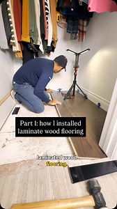 Part 1: Laminate flooring Install Earlier this year, I ripped out the carpet in my son’s closet after a water mishap and decided to replace it with laminate flooring. It’s cheap, durable, and easy to clean. The install is simple in a small space but can be tricky for beginners like myself. Here’s what I did: 1) Remove carpet & tack strips. Use a pry bar under the nails for easier lift. 2) Check the subfloor. It should be flat within 1/8” over six feet. Otherwise, use leveling compound (or remove