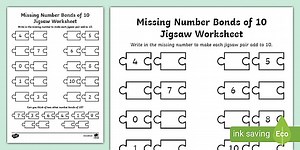 Missing Number Bonds of 10 Jigsaw Worksheet
