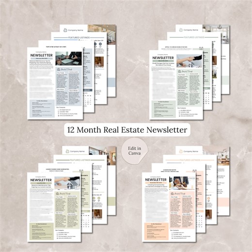 Real Estate Newsletter 2026 Canva Template 12 Month Editable Realtor Newsletter Bundle Real Estate Agent Full Year Newsletters Monthly Email - Etsy