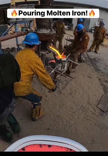 Clean furnace tap. Big mold pour. Scratch block finish. 🔥 University iron pour at SIU Carbondale. #ironpour #foundrytok #metaltok #molteniron #sandcasting