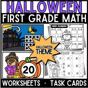 Halloween First Grade Math Bundle | Haunted House Matching & Teen Numbers