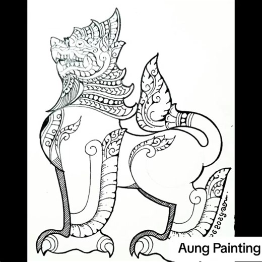 မြန်မာမှုခြသေ့်အဆင့်ဆင့်ရေးဆွဲခြင်း drawing by Aung Painting Myanmar Traditional Design how to draw Myanmar Traditional Design #MyanmarTraditionalDesign #HowToDrawMyanmarTraditionalDesign #ရေးဆွဲနည်း