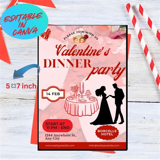 Valentine Dinner Party Invitation Template | Editable in Canva | Printable Digital Download | Couples Dinner Card & Family - Etsy