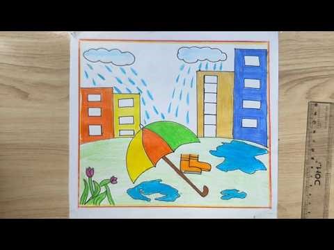Rainy Season Drawing | How To Draw Rainy Season | How To Draw Rainy Day For Beginners