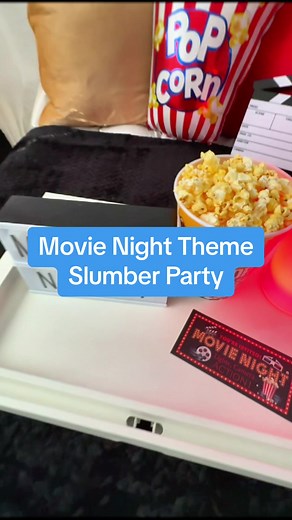 This movie night themed slumber party will be the blockbuster of all parties!! Want to add on popcorn to really make it perfect?? We can do that!! 🍿🎬 #slumberparty #cloudnineslumberparties #sleepoversetup #kidspartyideas #capebreton