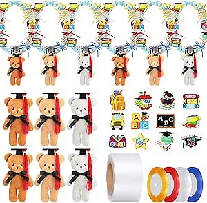 uimsao Graduation Leis 2025 Candy Lei Making Kit Include 1 Rolls Clear Candy Lei Netting Mesh Bags 6 Colorful Grad Bear 4 Rolls of Ribbon 12 Stickers for DIY Graduation Wreaths