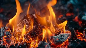 Flames dance over hot coals in a glowing fire pit Stock Video