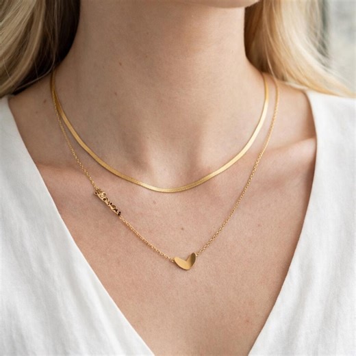 Gold Double Layer Necklace for Women | Collana Oro Donna Doppio Filo Love | Gift for Her - Etsy