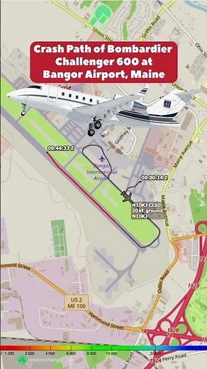 Flight Path of Bombardier Challenger 600 ✈️ Crashed During Takeoff at Bangor Airport, Maine 🇺🇸