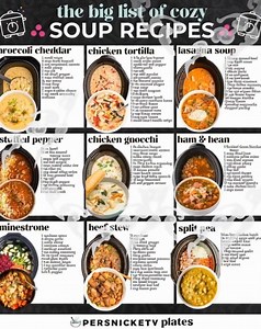 NINE cozy crockpot soups for cold days! 🥣 Slow Cooker Broccoli Cheddar 🥣 Slow Cooker Chicken Tortilla (Chick-fil-A copycat) 🥣 Slow Cooker Lasagna Soup 🥣 Slow Cooker Stuffed Pepper Soup 🥣 Slow Cooker Chicken Gnocchi Soup (Olive Garden copycat) 🥣 Slow Cooker Ham & Bean 🥣 Slow Cooker Minestrone 🥣 Slow Cooker Beef Stew 🥣 Slow Cooker Split Pea with Ham #familymeals #Thanksgiving #fblifestyle #holiday #EasyDinners #Christmas | Recipes by kamika