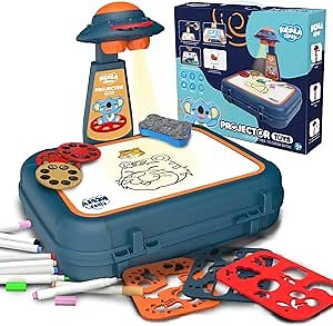 Drawing Kit 4-6, Drawing Projector for Kids, Art Sketch Projector Drawing and Tracing Include 64 Projection Image, Color Pen, Drawing Stencil, Kids Learn How to Draw Toys Set for Boys Girl Ages 3-5