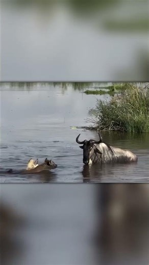 Hyenas Attack in the Water… Wildebeest Fights Back and Escapes!