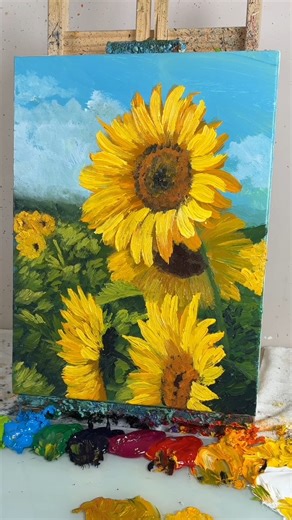 How to Paint Sunflowers in Acrylic | Easy Step by Step Tutorial for Beginners | Acrylic Skills