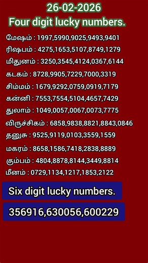 #four digit lucky numbers 26-02-2026 #six digit lucky numbers #luckynumber #sorts