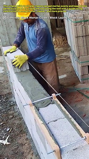 Mason Using a Block Laying Guide Tool : Perfect Straight Wall Every Time