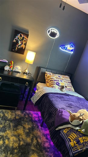 Libby on Instagram: "The first official room to be 98% done in my 1936 fixer upper!! I’m waiting for roman shades to arrive for his windows and we’re going to add some floating shelves above his dresser for all his LEGO creations and Vikings items. This kid is absolute pure delight and this brought me so much joy to do for him. I’ll be sharing links to some things in his room on stories and will add to a highlight bubble. Wall color: Benjamin Moore Stormy Sky mixed in Clark and Kensington Eggshe